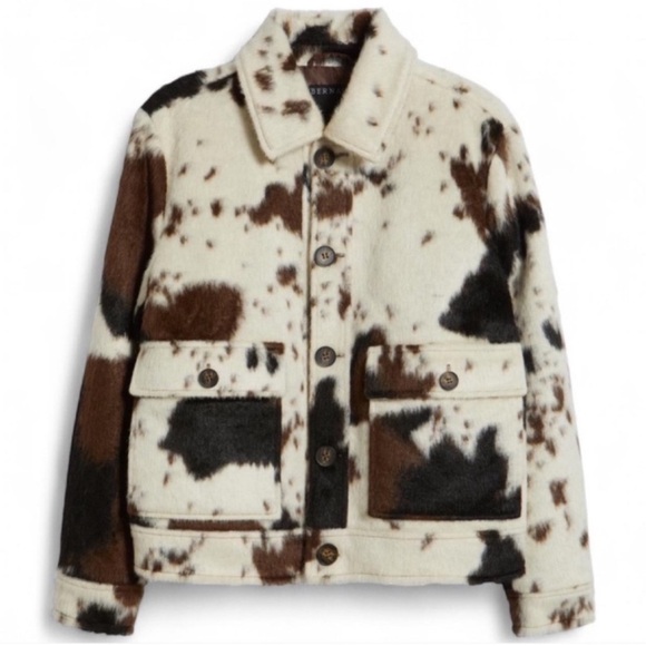 Bernardo Faux Fur Calf Hair Cow Print Jacket Size XL - Picture 1 of 7